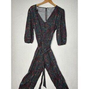 EVEREVE Ember Jumpsuit Size L Floral Multicolor 3/4 Balloon Sleeve Waist Tie